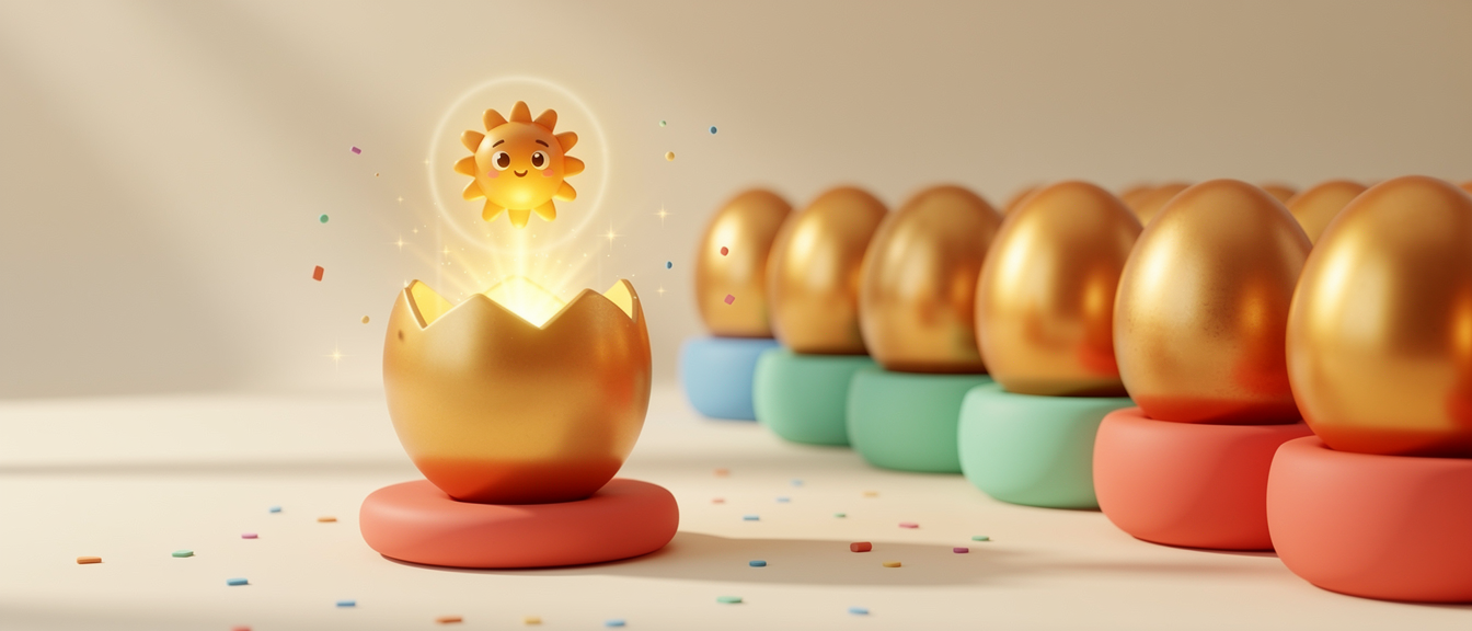 A golden egg hatching a bright happy agent